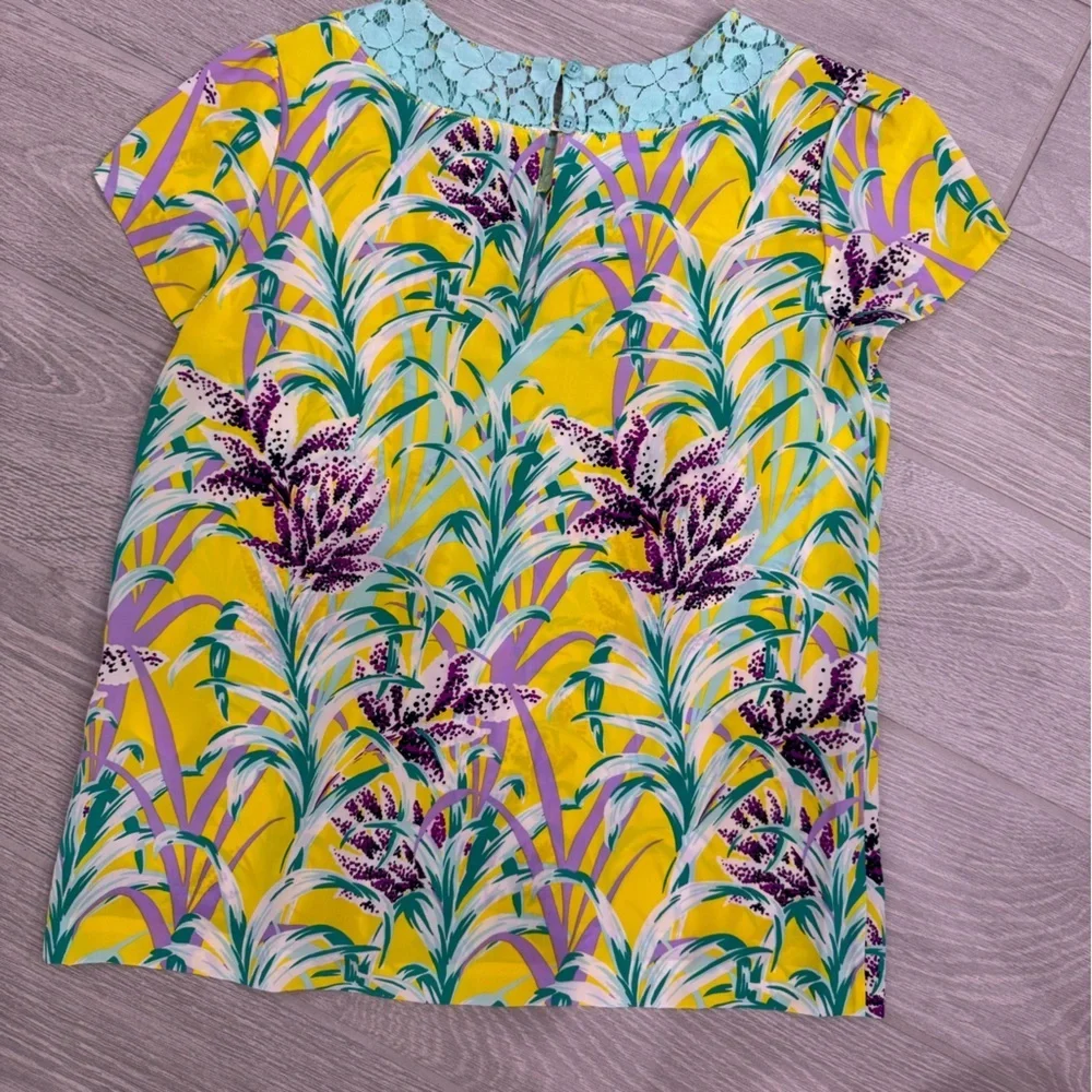 KATE SPADE 100% Silk Spring Easter Floral Lace Blouse Size 6 VGUC